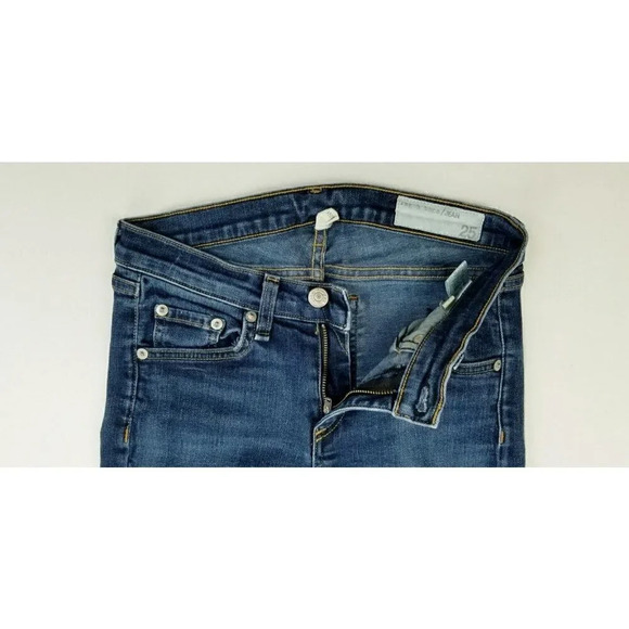 Rag & Bone 25X29 Women Skinny Embroidered Logo Blue Denim Woodford Jeans Raw Hem - Picture 10 of 14